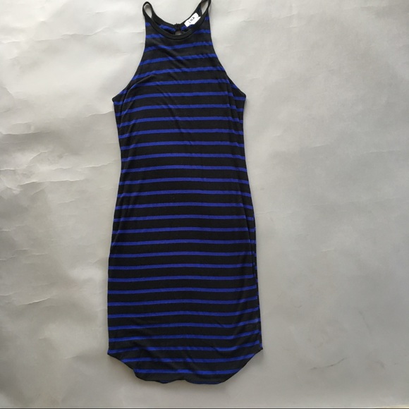 LNA Blue & Black Cotton Fitted Halter Dress - Picture 1 of 3